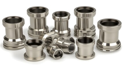 Adjustable Metal Pipe Connectors Collection on Isolated White Background