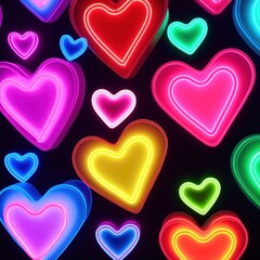 Bunch of neon colored hearts are lit up