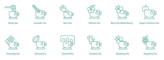 Floral, Fruity, and Sweet Tea Vector Icons: Delicate and Indulgent Blends