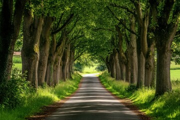 Naklejka premium Tree-Lined Road Through Forest