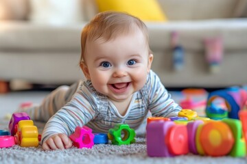 Obraz premium Happy Baby Playing with Colorful Toys