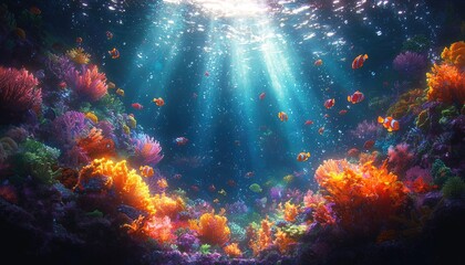 Obraz premium Vibrant Coral Reef Underwater Scene With Colorful Fish