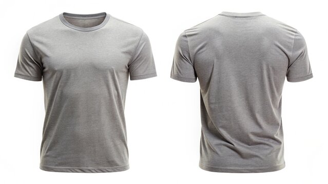 Front and back views of grey t-shirt on white background
