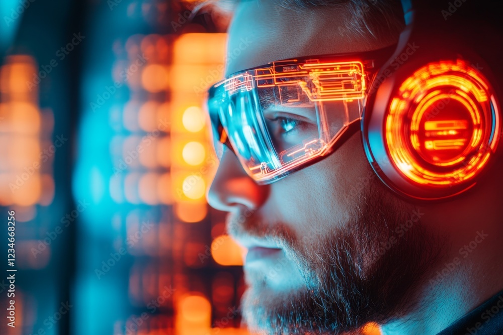 Aufkleber An IT technician verifying sufficient storage space on a server, with glowing racks of hardware in a dimly lit data center