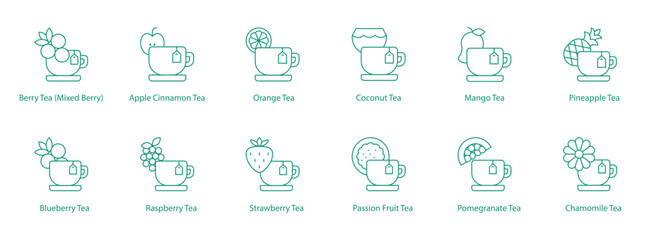 Tropical and Fruity Tea Vector Icons: Exotic and Refreshing Infusions


