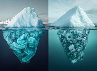 Obraz premium Hidden Pollution: A Cryptic Message from Melting Icebergs