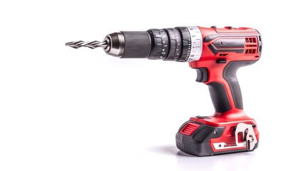 High Power Electric Drill with Attachments Isolated on White Background