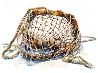 Clipart of a fishermans net watercolor illustration