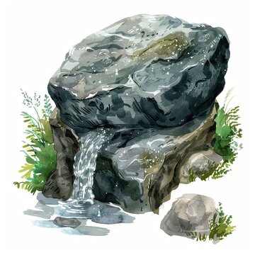 recommend clip art: Clipart of a rock with water flowing watercolor style