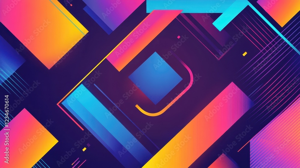 Poster colorful geometric forms layering and intersecting, generating dynamic abstract design with contempo