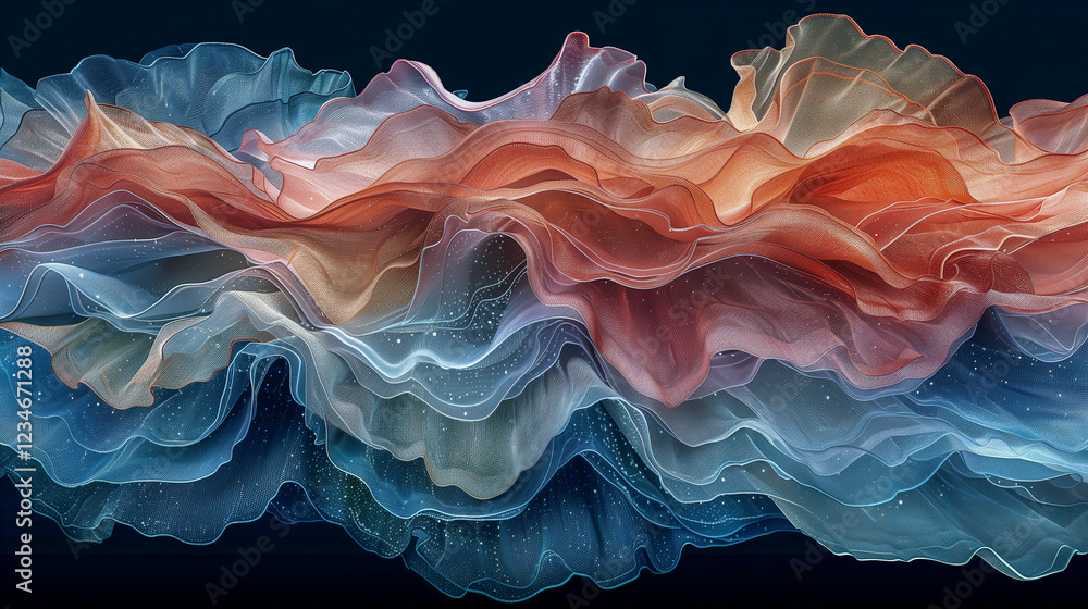 Aufkleber flowing abstract fabric waves with cosmic glow..