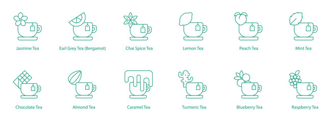 Citrus, Spiced, and Nutty Tea Vector Icons: Aromatic and Flavorful Blends