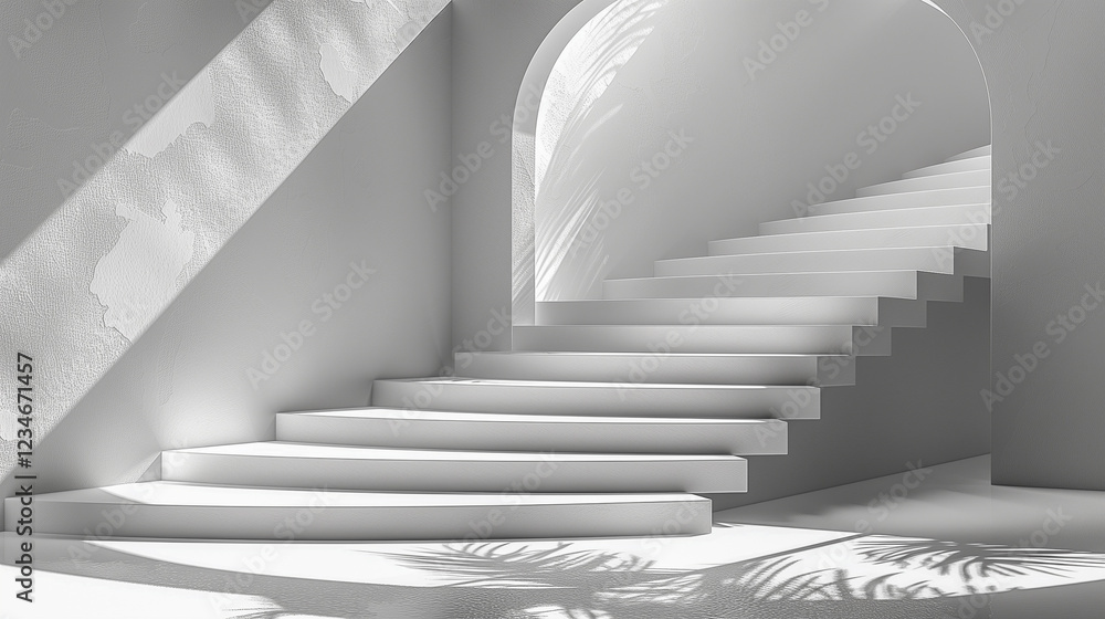 Poster minimalist white staircase with elegant shadows..