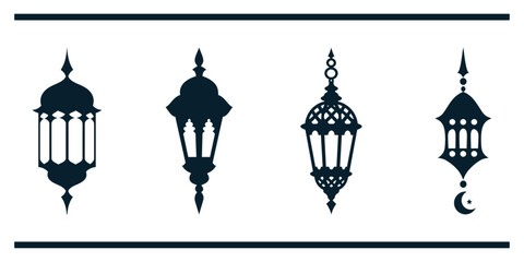 Traditional Lantern Silhouettes Showcasing Cultural Elegance and Festive Ramadan Motifs