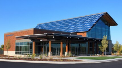 Naklejka premium Modern Sustainable Building with Solar Panels