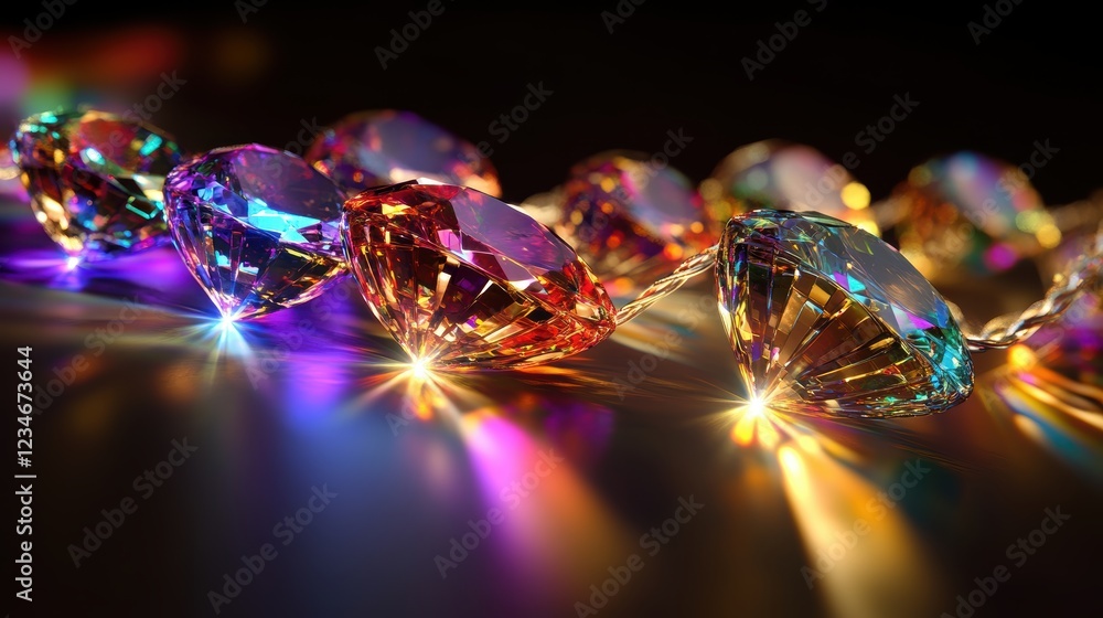 Poster high-fidelity content close-up of illuminating gem strings with light trails