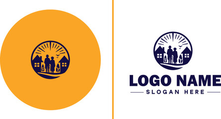 Retirement Community icon Senior living community Retirement village Senior community flat logo sign symbol editable vector