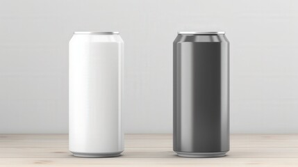 Mockup of a blank 330ml soda can made of white aluminum on a wooden surface for creative design or advertising purposes