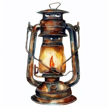 Watercolor clipart of a lantern from the parables old-style oil lamp