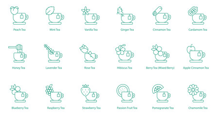 Mixed Tea Vector Icons: Assorted Herbal, Fruit, and Spice Teas