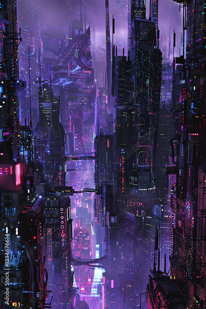 Poster explore a frontal view dystopian cityscape merging with expressive contemporary dance forms in a dig