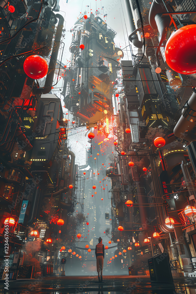 Poster explore a frontal view dystopian cityscape merging with expressive contemporary dance forms in a dig