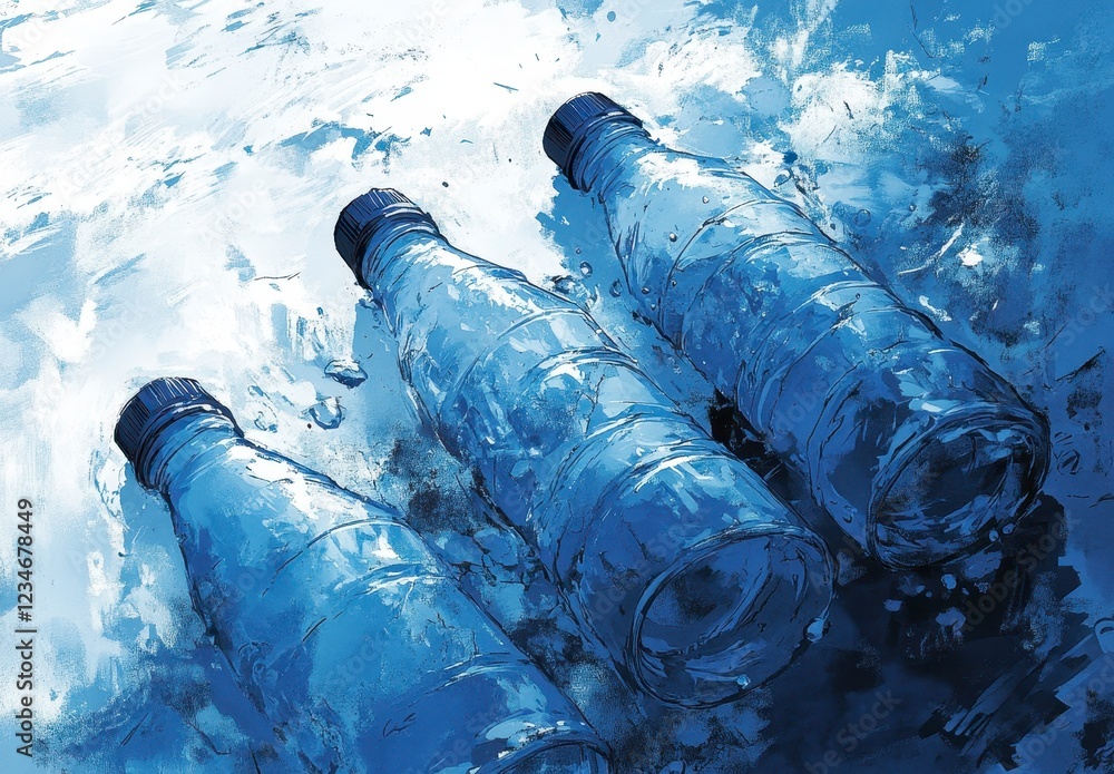 Aufkleber three glass bottles submerged in ice, viewed from above. the bottles are mostly hidden by the ice, c