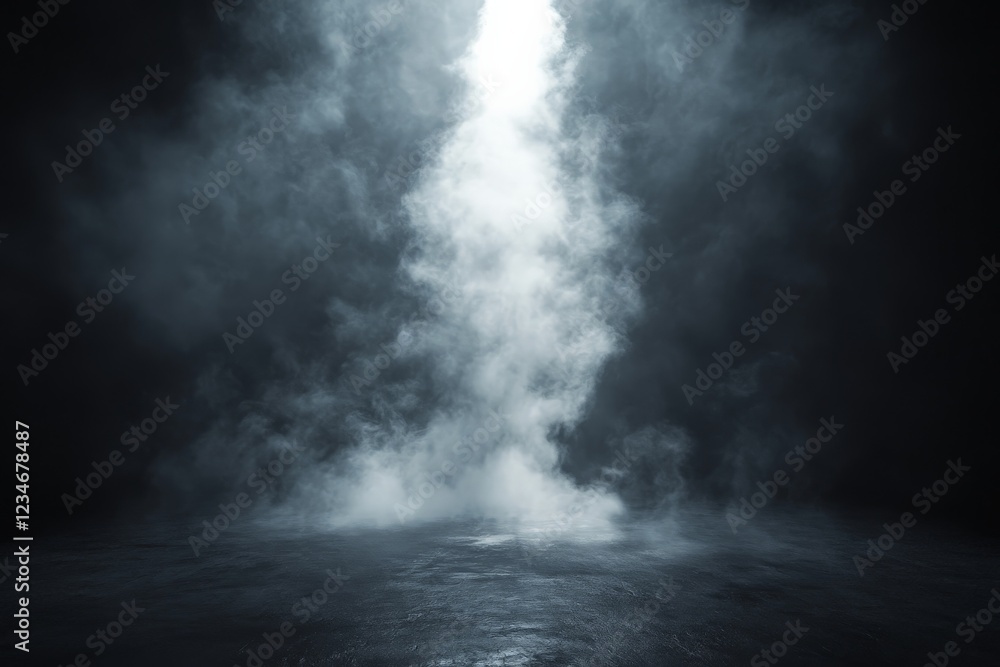Poster mist and light create an ethereal atmosphere in a dark setting showcasing a mysterious, enchanting a