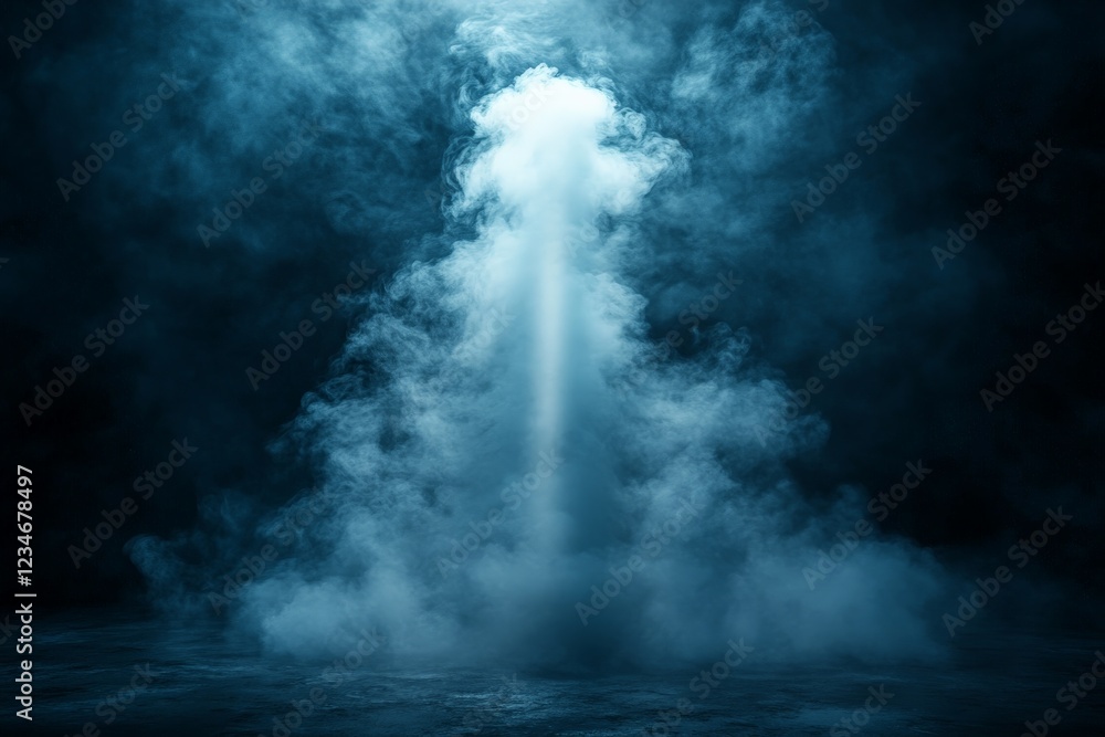 Poster mysterious fog rising from the ground creating an ethereal atmosphere in a darkened space