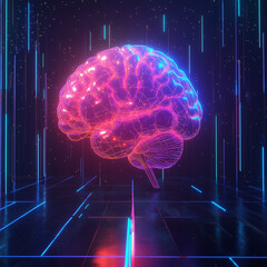 Neon Abstract Brain Network with Futuristic Digital Connections for Innovative development artificial intelligence technology Concept
