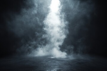 Mist and light create an ethereal atmosphere in a dark setting showcasing a mysterious, enchanting ambiance