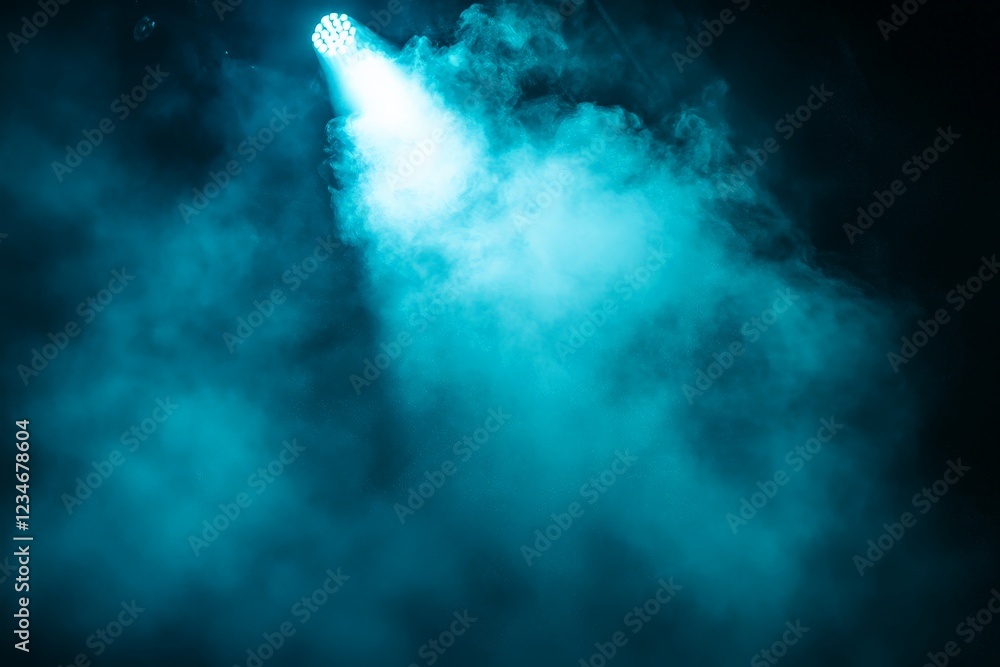 Poster dramatic light beam cutting through dense fog in a dark atmosphere during a live performance