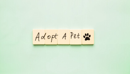 Pet adoption sign with paw print on bright background, promoting kindness