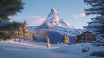 Fototapeta premium Serene Snowy Mountain Peak Under a Clear Blue Sky in Photorealistic Quality