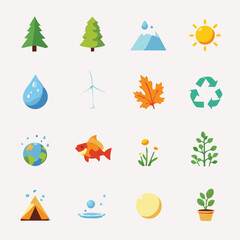 Ecology and sustainability inspired vector icon sheet