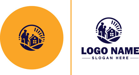 Retirement Community icon Senior living community Retirement village Senior community flat logo sign symbol editable vector