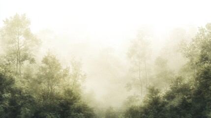 Serene misty forest landscape with lush trees, evoking tranquility and natural beauty