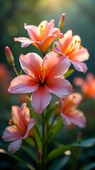 Fototapeta premium A vibrant pink and white lily in full bloom, its petals delicately curved, exuding elegance and beauty