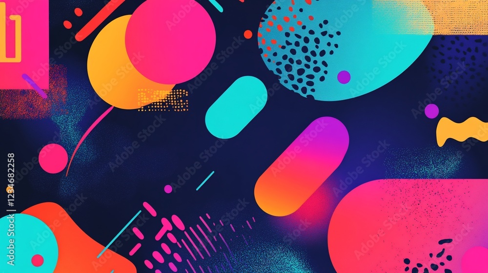 Poster vibrant abstract background with geometric shapes and playful color transitions