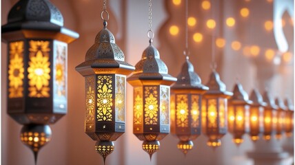 Festival arabic  style ramadan kareem lantern with beautiful lights. Ramadan mubarak