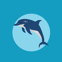 Cute dolphin vector illustration on blue water background