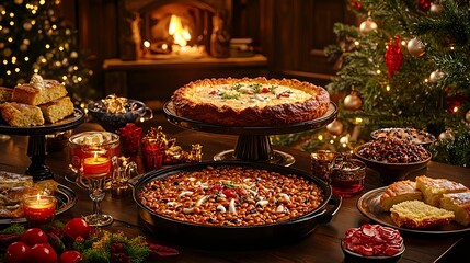 Traditional New Year Meal with Black Eyed Peas and Cornbread