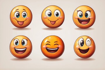 Obraz premium A collection of six cheerful emoji faces expressing various emotions.