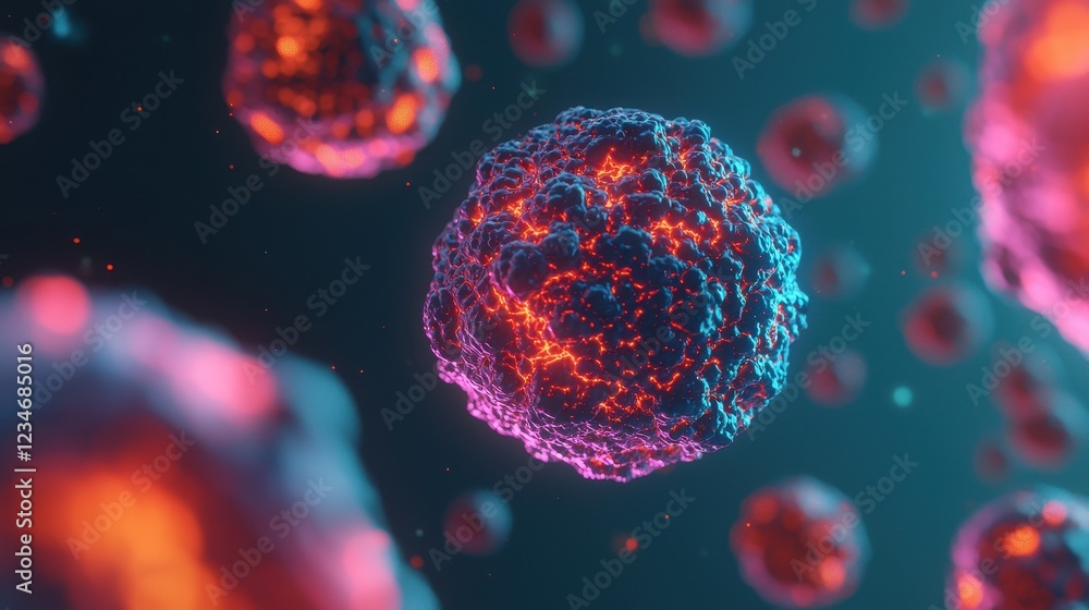 Poster a vibrant and detailed microscopic view of colorful cells, showcasing various textures and patterns 
