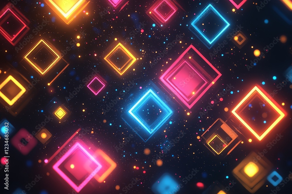 Aufkleber Colorful geometric shapes in vibrant hues create a dynamic visual display against a dark background