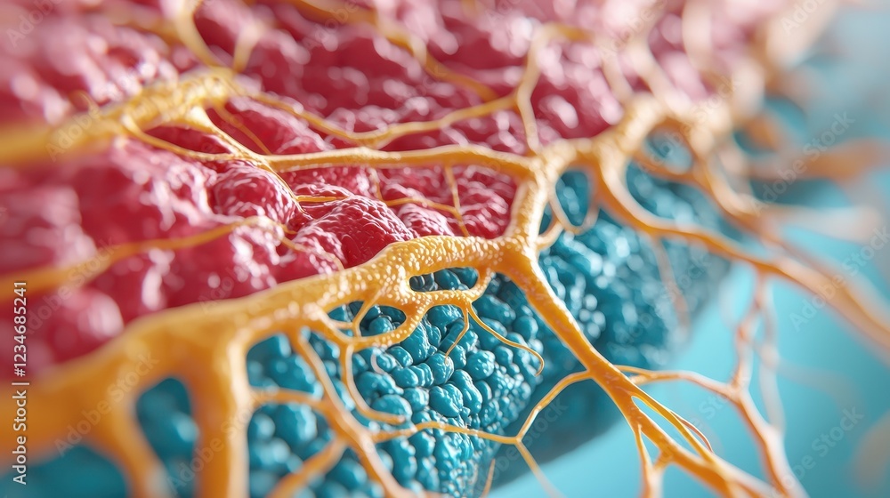 Poster a vibrant, abstract representation of interconnected cells, showcasing vivid colors and intricate st