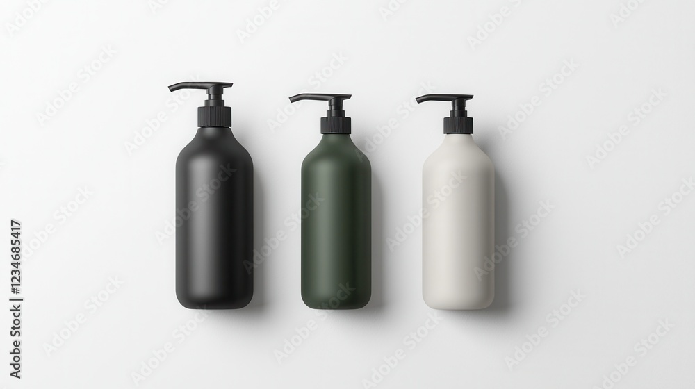 Poster three bottles of different colors are displayed on a white background