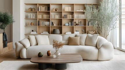 Elegant Scandinavian Living Room Design with Soft Textures and Natural Light