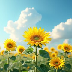 Fototapeta premium A vibrant yellow flower, symbolizing warmth and happiness, with its petals and center in full bloom