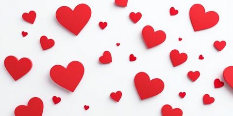 Red hearts scattered on white background valentine